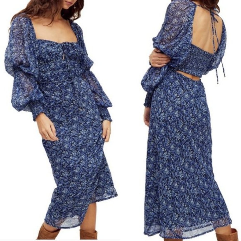 Free People Aglow Blue Midi Dress